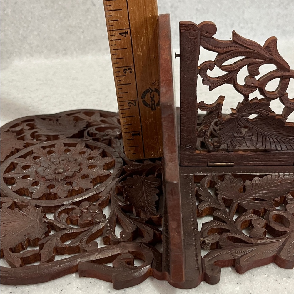 Vtg INDIA Hand Carved Wood Wooden Folding Shelf Intricate Leaf Design Leaves - Picture 9 of 14